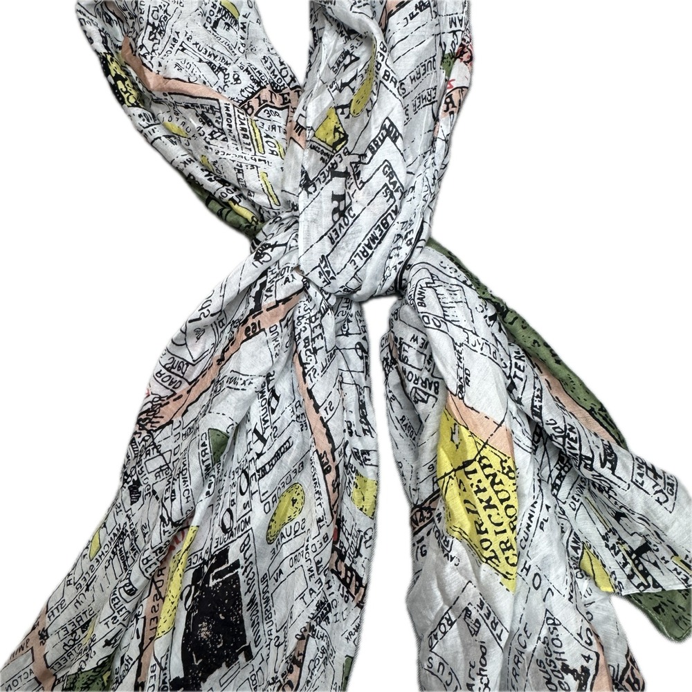 One Hundred Stars Scarf Women OS White London Suburbs 1932 Map Modal Cupro